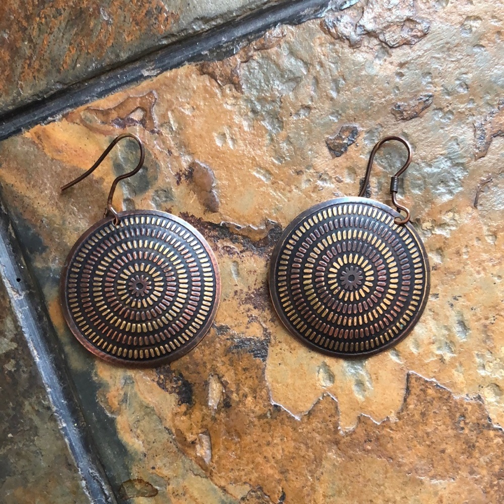 Matr Boomie Zara India Brass Metal Disk Multi Tone Metal Boho Earrings